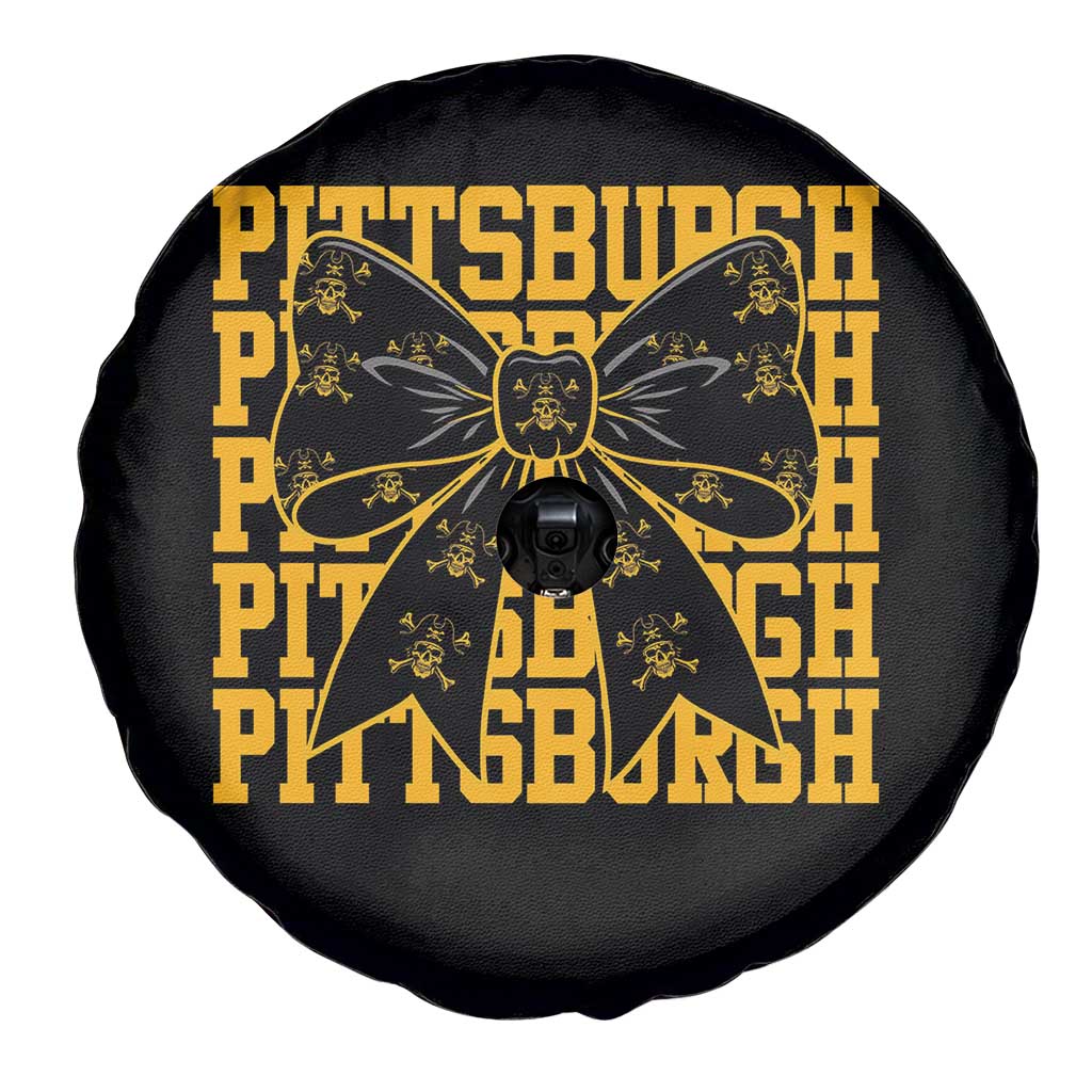 Pittsburgh Coquette Bow Spare Tire Cover Retro Sports Style Pirate Skull TS10 Print Your Wear