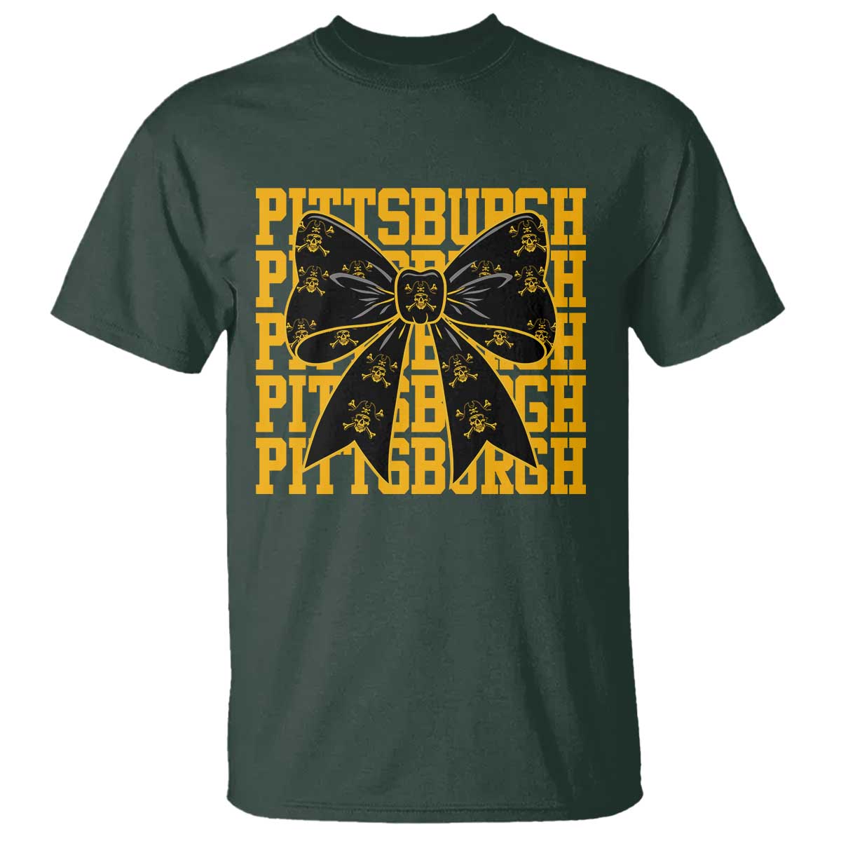 Pittsburgh Coquette Bow T Shirt Retro Sports Style Pirate Skull TS10 Dark Forest Green Print Your Wear