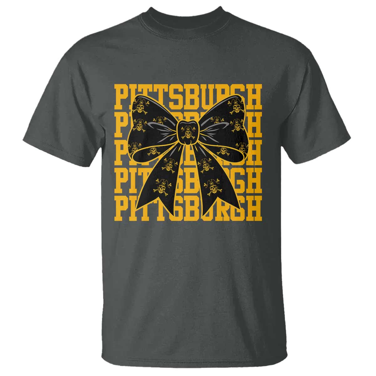 Pittsburgh Coquette Bow T Shirt Retro Sports Style Pirate Skull TS10 Dark Heather Print Your Wear