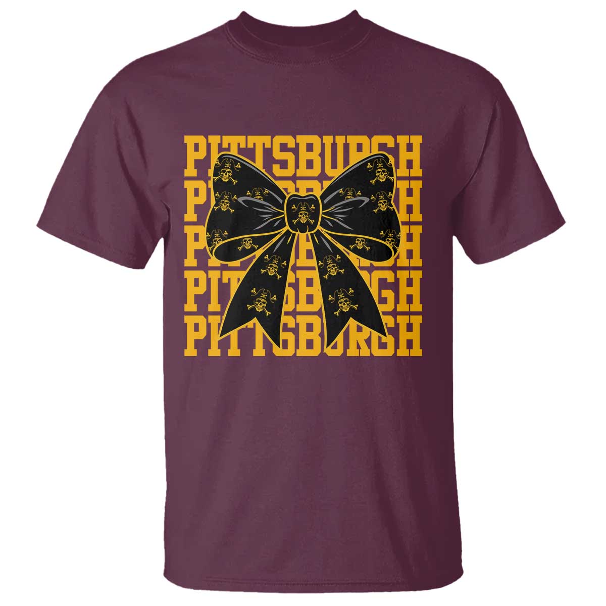Pittsburgh Coquette Bow T Shirt Retro Sports Style Pirate Skull TS10 Maroon Print Your Wear