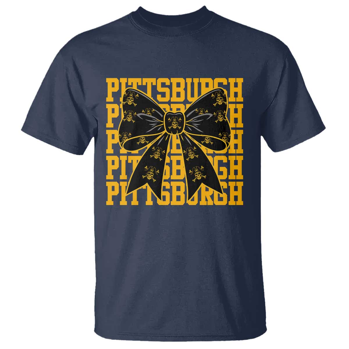 Pittsburgh Coquette Bow T Shirt Retro Sports Style Pirate Skull TS10 Navy Print Your Wear