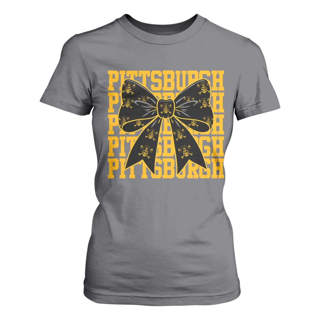 Pittsburgh Coquette Bow T Shirt For Women Retro Sports Style Pirate Skull TS10 Charcoal Print Your Wear