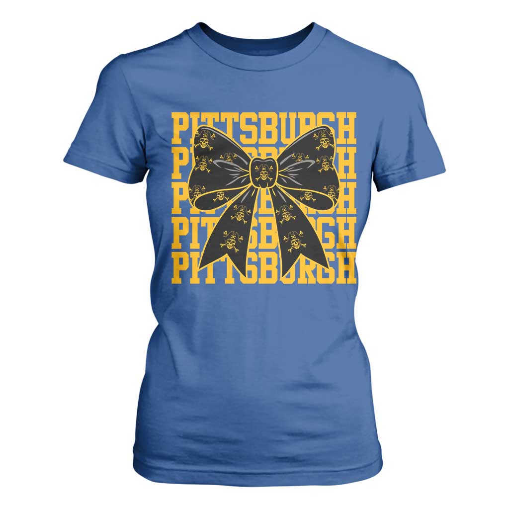 Pittsburgh Coquette Bow T Shirt For Women Retro Sports Style Pirate Skull TS10 Royal Blue Print Your Wear