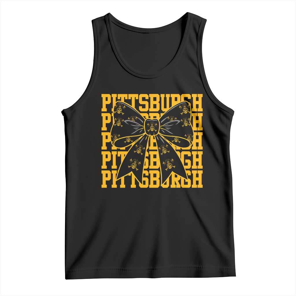 Pittsburgh Coquette Bow Tank Top Retro Sports Style Pirate Skull TS10 Black Print Your Wear