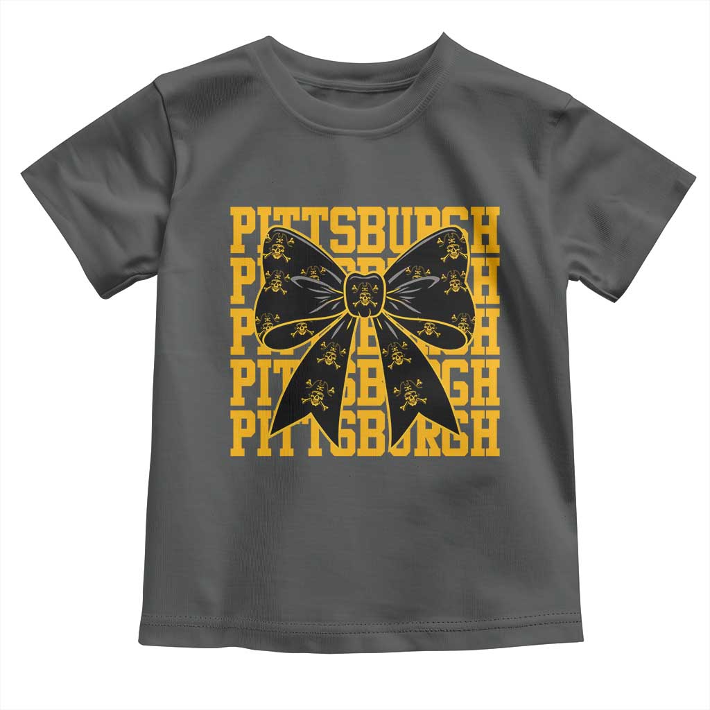 Pittsburgh Coquette Bow Toddler T Shirt Retro Sports Style Pirate Skull TS10 Dark Heather Print Your Wear