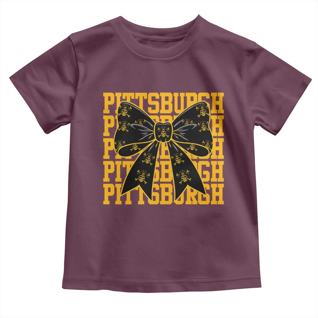 Pittsburgh Coquette Bow Toddler T Shirt Retro Sports Style Pirate Skull TS10 Maroon Print Your Wear