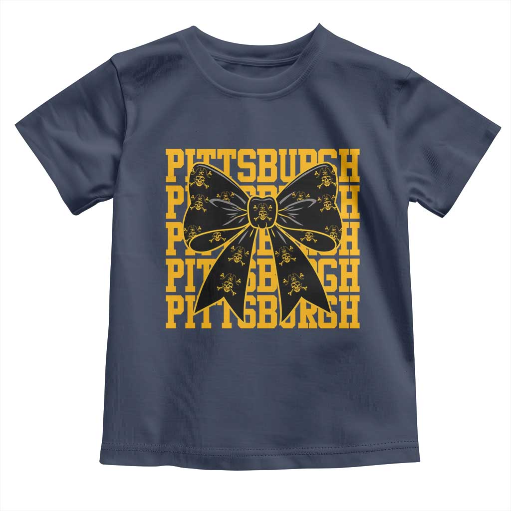 Pittsburgh Coquette Bow Toddler T Shirt Retro Sports Style Pirate Skull TS10 Navy Print Your Wear