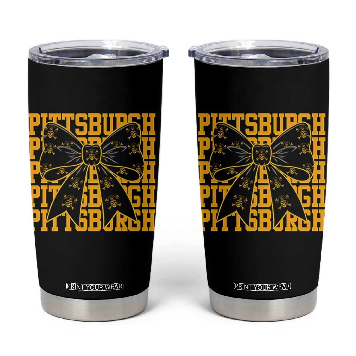 Pittsburgh Coquette Bow Tumbler Cup Retro Sports Style Pirate Skull TS10 Black Print Your Wear