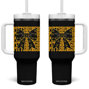 Pittsburgh Coquette Bow Tumbler With Handle Retro Sports Style Pirate Skull TS10 One Size: 40 oz Black Print Your Wear