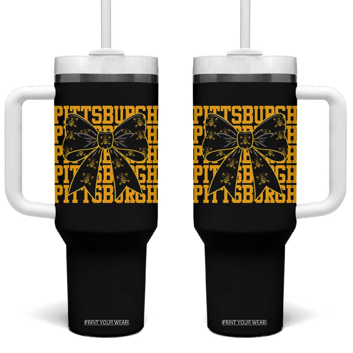 Pittsburgh Coquette Bow Tumbler With Handle Retro Sports Style Pirate Skull TS10 One Size: 40 oz Black Print Your Wear