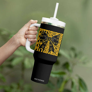 Pittsburgh Coquette Bow Tumbler With Handle Retro Sports Style Pirate Skull TS10 Print Your Wear