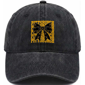 Pittsburgh Coquette Bow Washed Cotton Baseball Cap Retro Sports Style Pirate Skull TS10 Print Your Wear