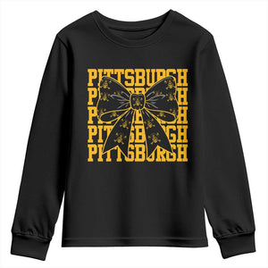 Pittsburgh Coquette Bow Youth Sweatshirt Retro Sports Style Pirate Skull TS10 Black Print Your Wear