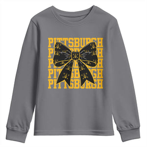 Pittsburgh Coquette Bow Youth Sweatshirt Retro Sports Style Pirate Skull TS10 Charcoal Print Your Wear