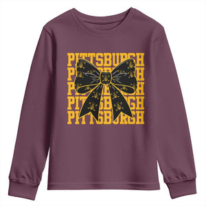 Pittsburgh Coquette Bow Youth Sweatshirt Retro Sports Style Pirate Skull TS10 Maroon Print Your Wear