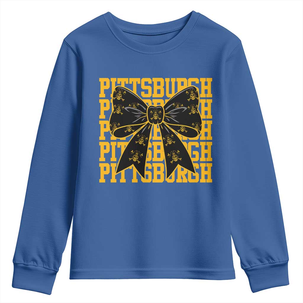 Pittsburgh Coquette Bow Youth Sweatshirt Retro Sports Style Pirate Skull TS10 Royal Blue Print Your Wear