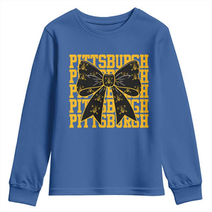 Pittsburgh Coquette Bow Youth Sweatshirt Retro Sports Style Pirate Skull TS10 Royal Blue Print Your Wear