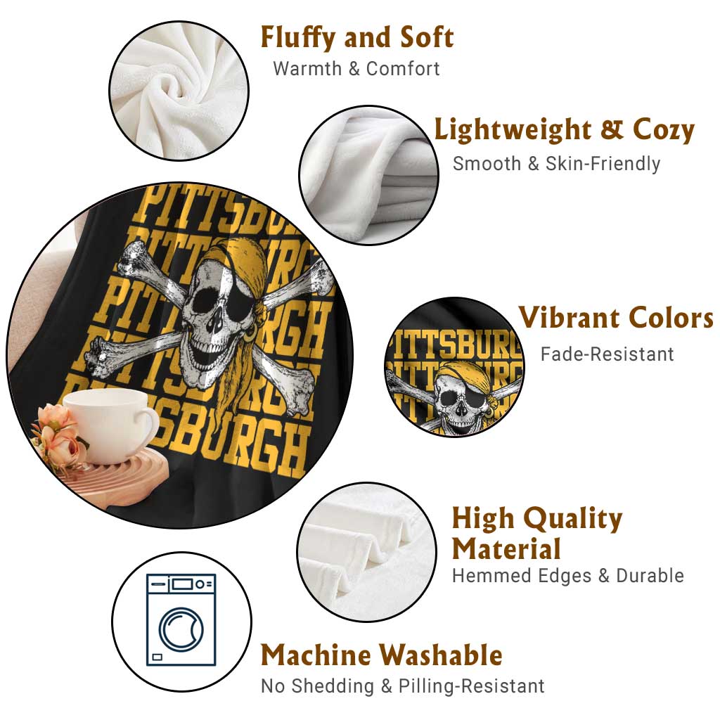 Pittsburgh Lovers Throw Blanket Retro Pennsylvania Steel City Pirate Skull TS10 Print Your Wear