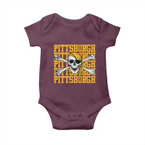Pittsburgh Lovers Baby Onesie Retro Pennsylvania Steel City Pirate Skull TS10 Maroon Print Your Wear
