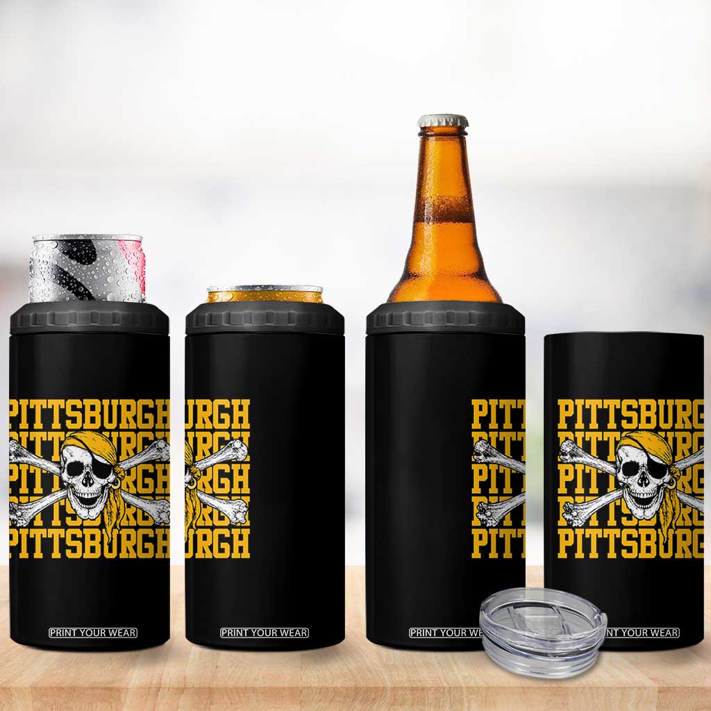 Pittsburgh Lovers 4 in 1 Can Cooler Tumbler Retro Pennsylvania Steel City Pirate Skull TS10 Print Your Wear