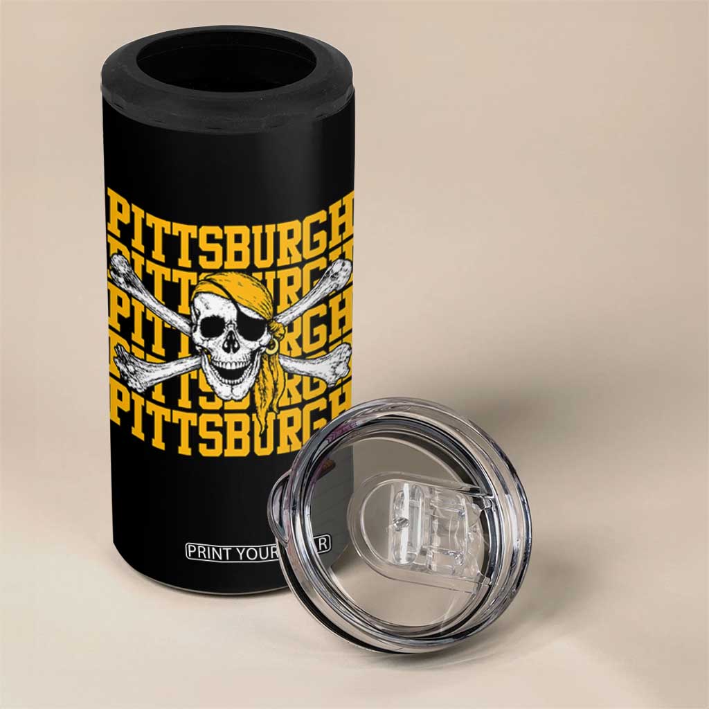 Pittsburgh Lovers 4 in 1 Can Cooler Tumbler Retro Pennsylvania Steel City Pirate Skull TS10 Print Your Wear