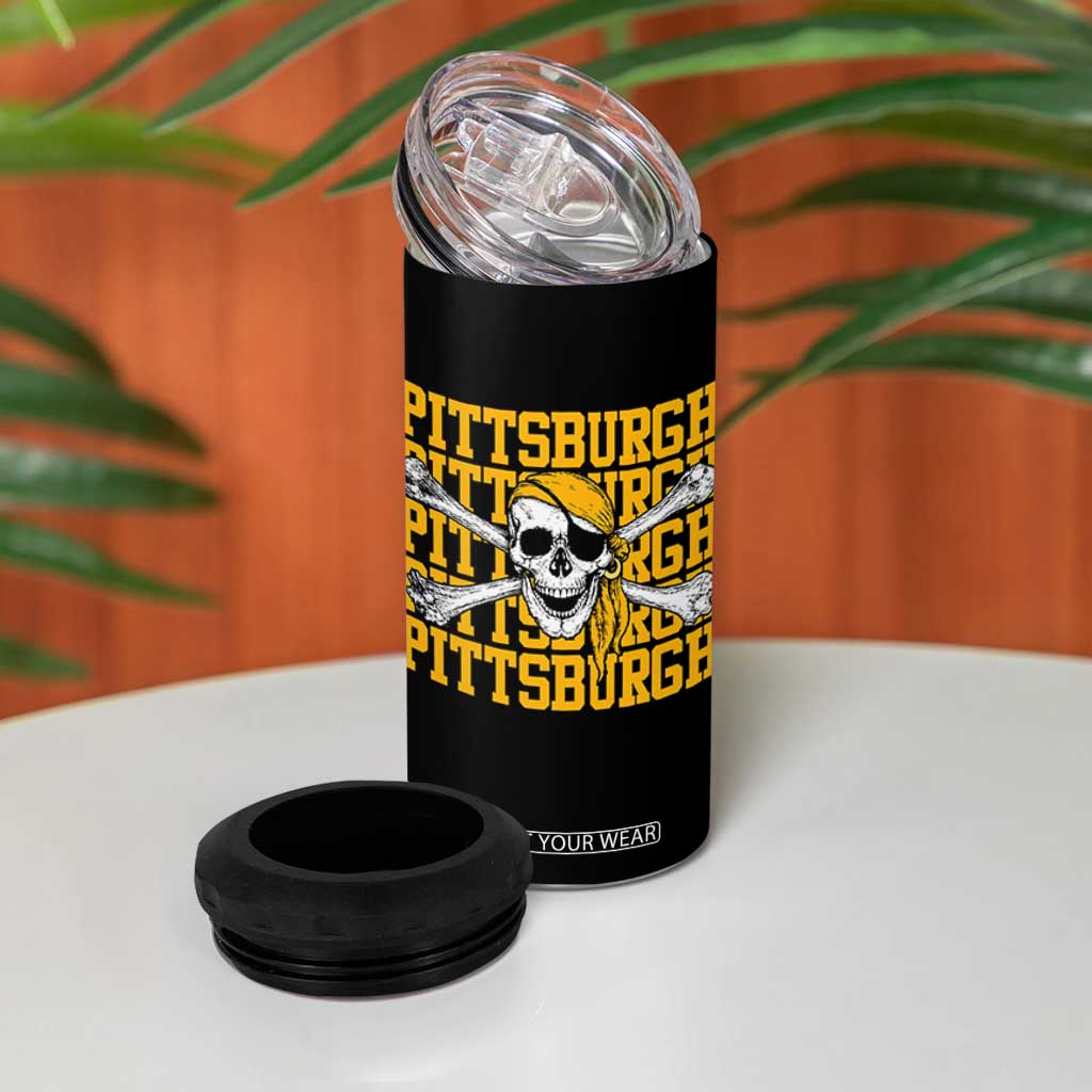 Pittsburgh Lovers 4 in 1 Can Cooler Tumbler Retro Pennsylvania Steel City Pirate Skull TS10 Print Your Wear