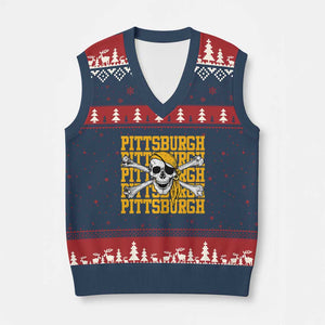 Pittsburgh Lovers V-Neck Knit Sweater Vest Retro Pennsylvania Steel City Pirate Skull TS10 Navy Red Print Your Wear