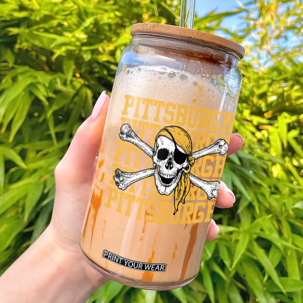 Pittsburgh Lovers Glass Can Retro Pennsylvania Steel City Pirate Skull TS10 Black Print Your Wear