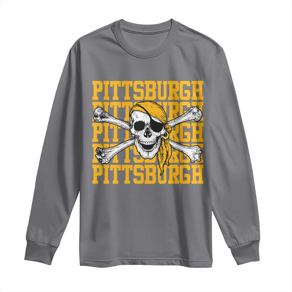 Pittsburgh Lovers Long Sleeve Shirt Retro Pennsylvania Steel City Pirate Skull TS10 Charcoal Print Your Wear