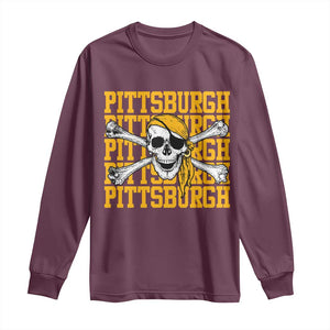 Pittsburgh Lovers Long Sleeve Shirt Retro Pennsylvania Steel City Pirate Skull TS10 Maroon Print Your Wear