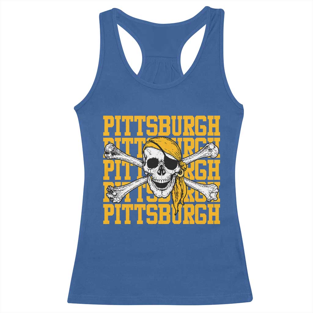 Pittsburgh Lovers Racerback Tank Top Retro Pennsylvania Steel City Pirate Skull TS10 Royal Blue Print Your Wear
