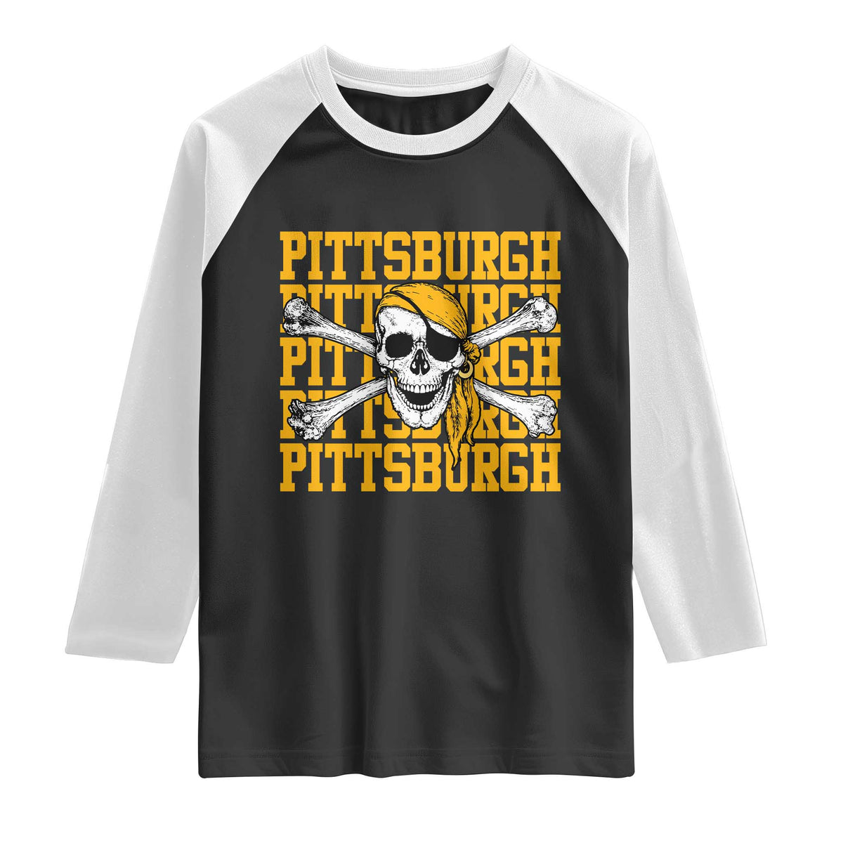 Pittsburgh Lovers Raglan Shirt Retro Pennsylvania Steel City Pirate Skull TS10 Black White Print Your Wear