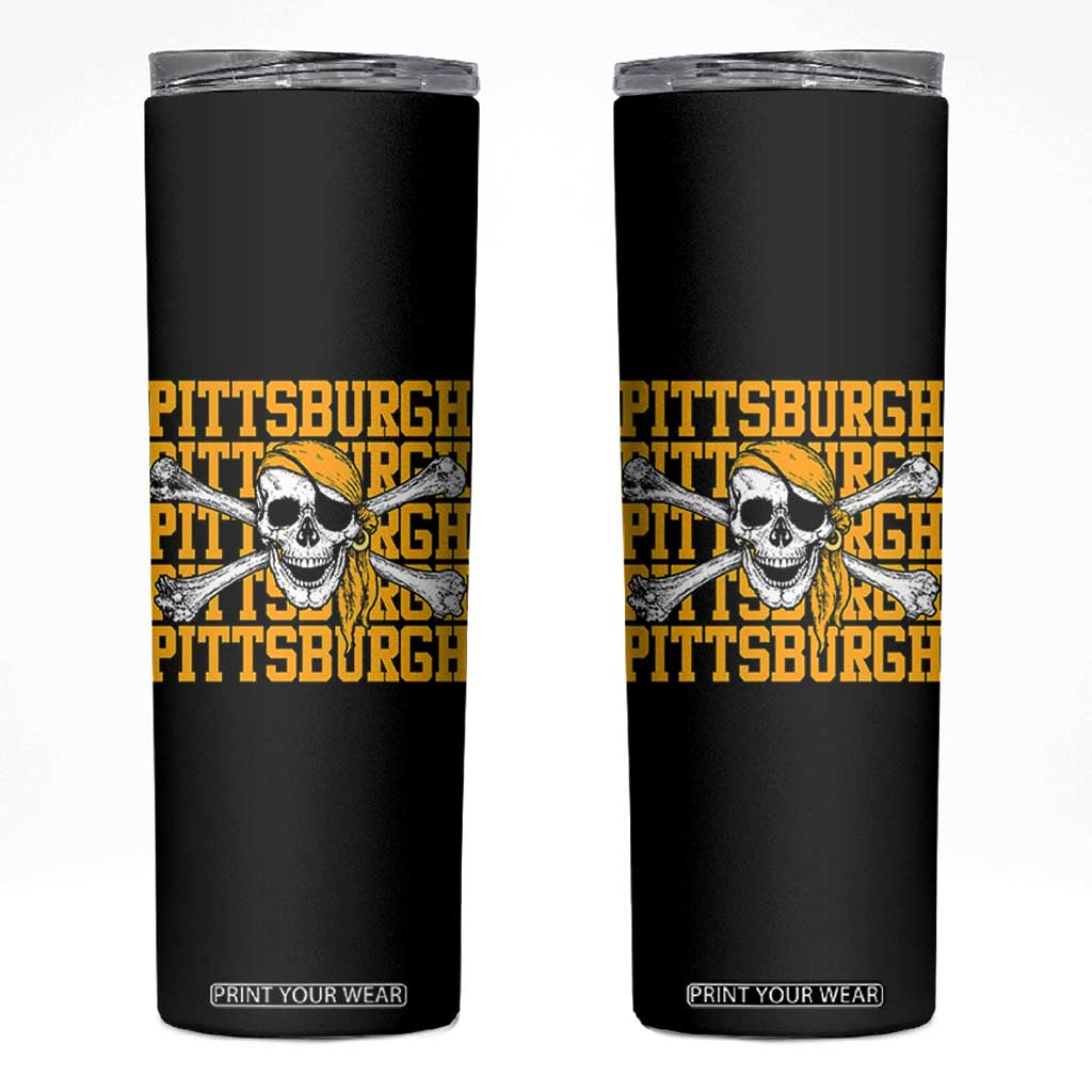 Pittsburgh Lovers Skinny Tumbler Retro Pennsylvania Steel City Pirate Skull TS10 Black Print Your Wear