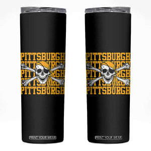 Pittsburgh Lovers Skinny Tumbler Retro Pennsylvania Steel City Pirate Skull TS10 Black Print Your Wear
