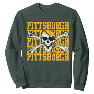 Pittsburgh Lovers Sweatshirt Retro Pennsylvania Steel City Pirate Skull TS10 Dark Forest Green Print Your Wear