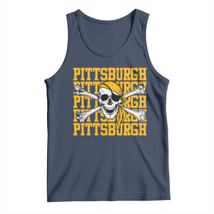Pittsburgh Lovers Tank Top Retro Pennsylvania Steel City Pirate Skull TS10 Navy Print Your Wear