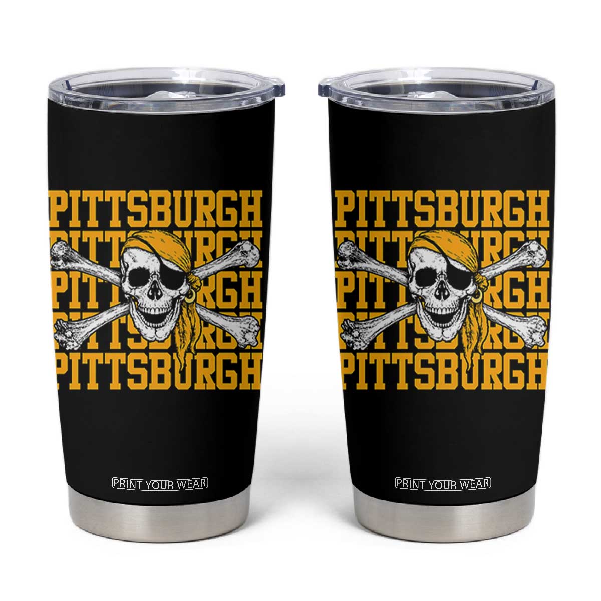 Pittsburgh Lovers Tumbler Cup Retro Pennsylvania Steel City Pirate Skull TS10 Black Print Your Wear