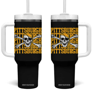 Pittsburgh Lovers Tumbler With Handle Retro Pennsylvania Steel City Pirate Skull TS10 One Size: 40 oz Black Print Your Wear