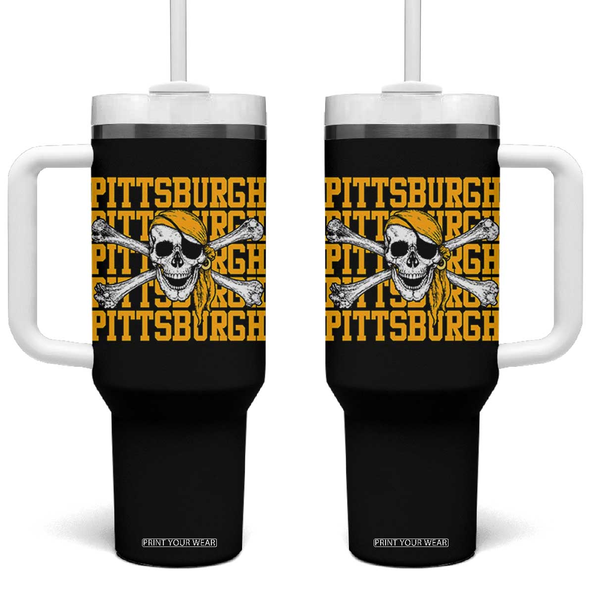 Pittsburgh Lovers Tumbler With Handle Retro Pennsylvania Steel City Pirate Skull TS10 One Size: 40 oz Black Print Your Wear