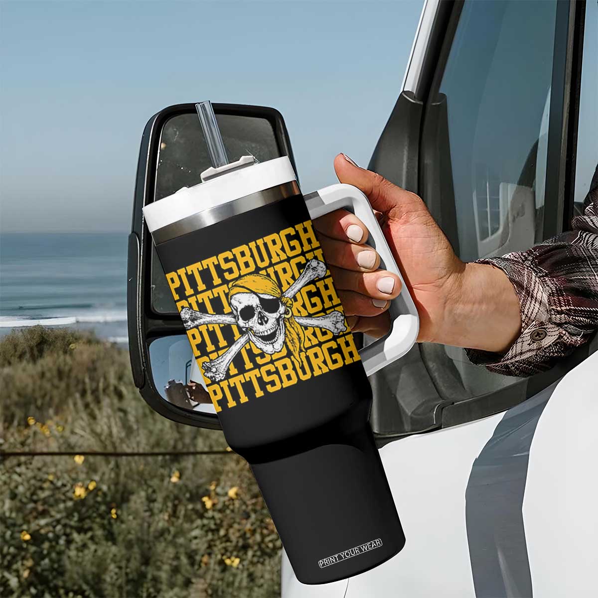 Pittsburgh Lovers Tumbler With Handle Retro Pennsylvania Steel City Pirate Skull TS10 Print Your Wear