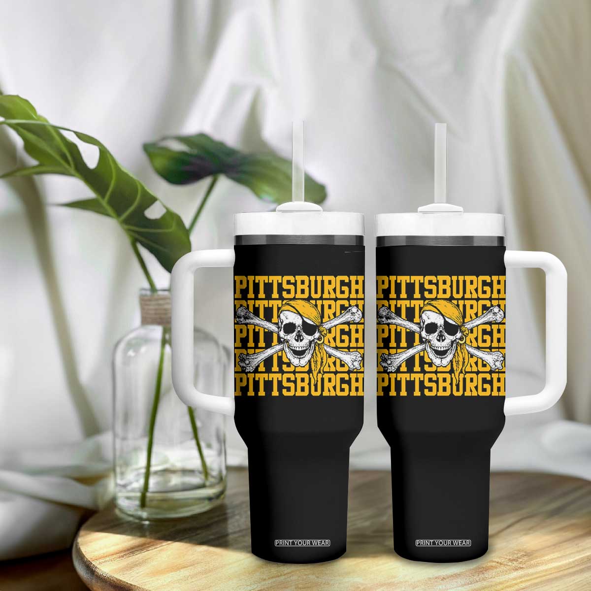 Pittsburgh Lovers Tumbler With Handle Retro Pennsylvania Steel City Pirate Skull TS10 Print Your Wear