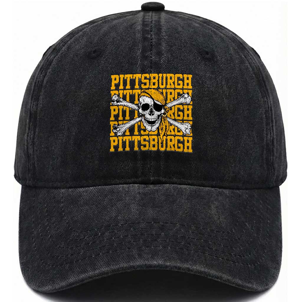 Pittsburgh Lovers Washed Cotton Baseball Cap Retro Pennsylvania Steel City Pirate Skull TS10 Print Your Wear