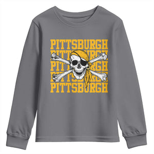 Pittsburgh Lovers Youth Sweatshirt Retro Pennsylvania Steel City Pirate Skull TS10 Charcoal Print Your Wear