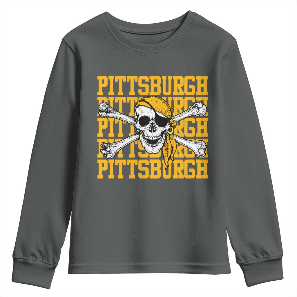 Pittsburgh Lovers Youth Sweatshirt Retro Pennsylvania Steel City Pirate Skull TS10 Dark Heather Print Your Wear