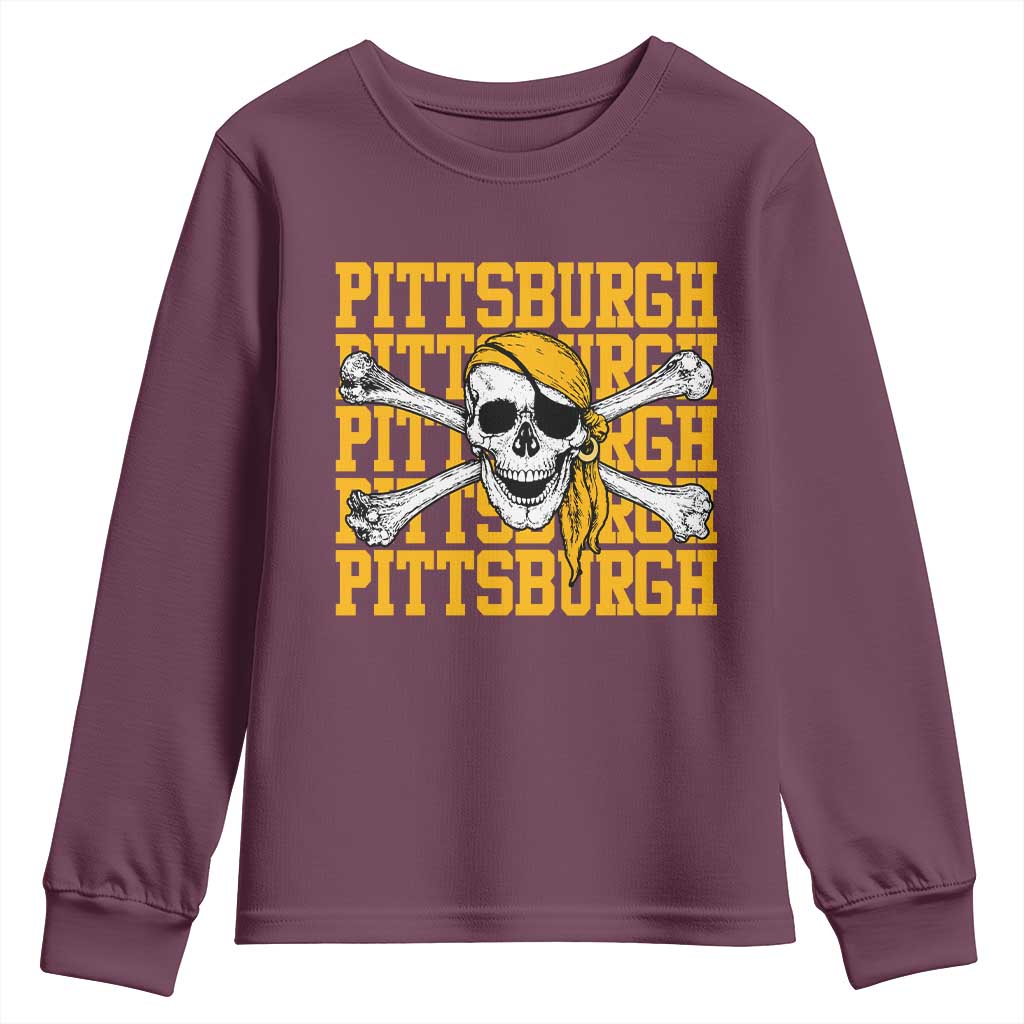 Pittsburgh Lovers Youth Sweatshirt Retro Pennsylvania Steel City Pirate Skull TS10 Maroon Print Your Wear