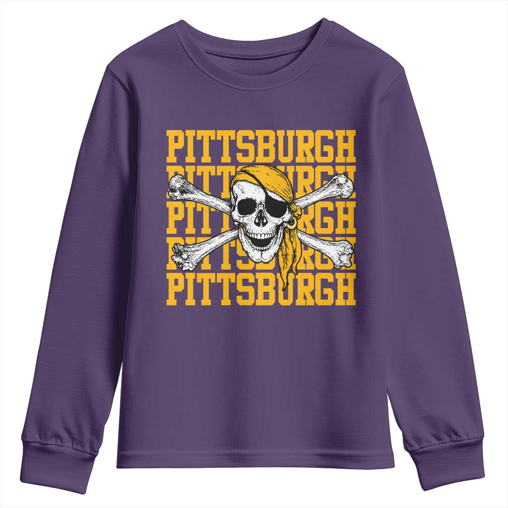 Pittsburgh Lovers Youth Sweatshirt Retro Pennsylvania Steel City Pirate Skull TS10 Purple Print Your Wear