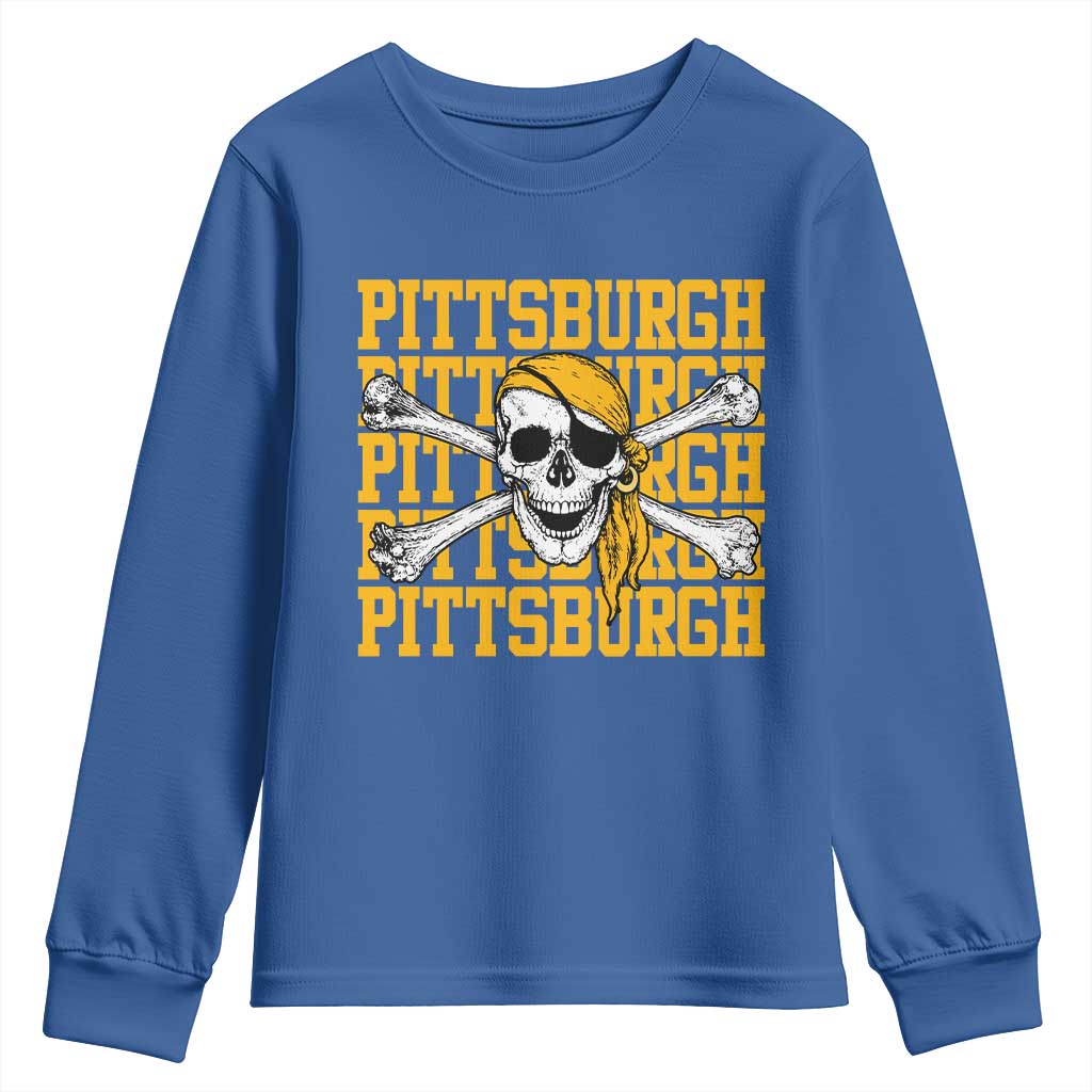 Pittsburgh Lovers Youth Sweatshirt Retro Pennsylvania Steel City Pirate Skull TS10 Royal Blue Print Your Wear