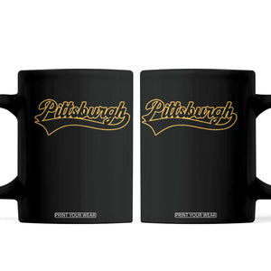 Vintage Pittsburgh Coffee Mug Varsity Script Retro Sports Jersey Style Baseball Fans TS10 Black Print Your Wear