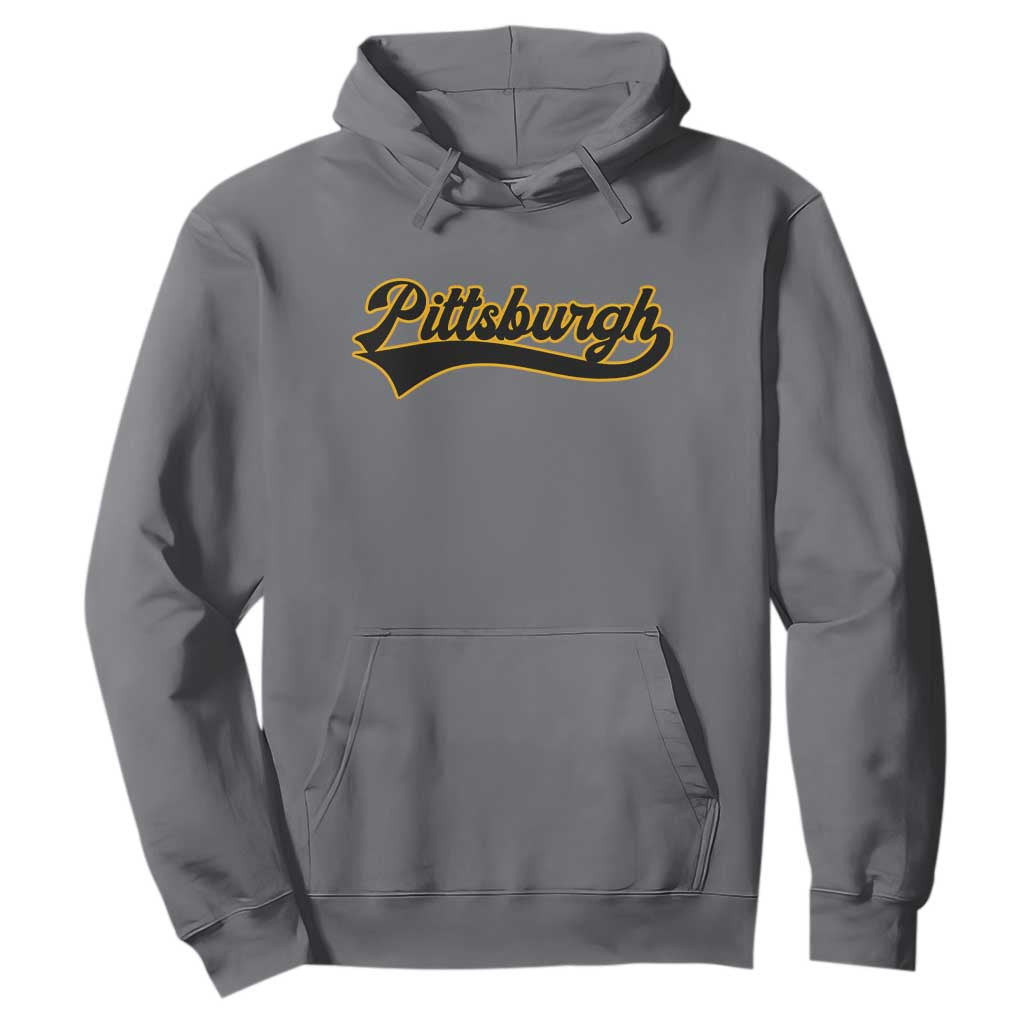 Vintage Pittsburgh Hoodie Varsity Script Retro Sports Jersey Style Baseball Fans TS10 Charcoal Print Your Wear