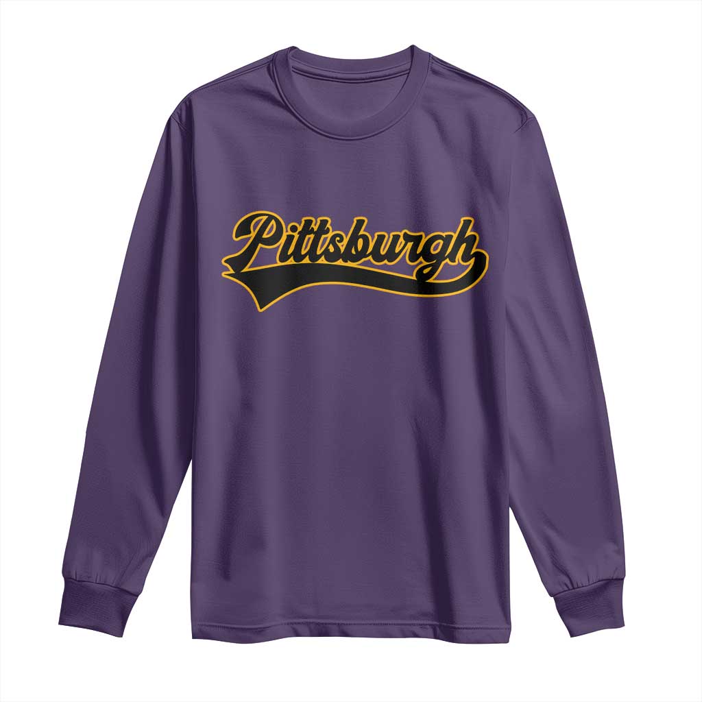 Vintage Pittsburgh Long Sleeve Shirt Varsity Script Retro Sports Jersey Style Baseball Fans TS10 Purple Print Your Wear